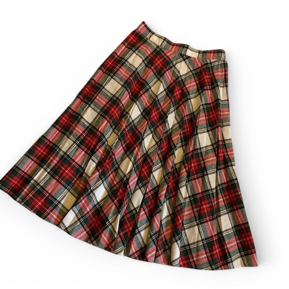 CUCUMBER Red and White Midi Pleated A-Line Skirt